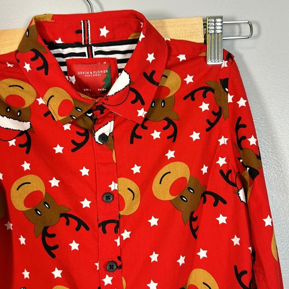 Denim & Flower Ricky Singh Reindeer Button Down Long Sleeve Boys Size 4 - Picture 3 of 10